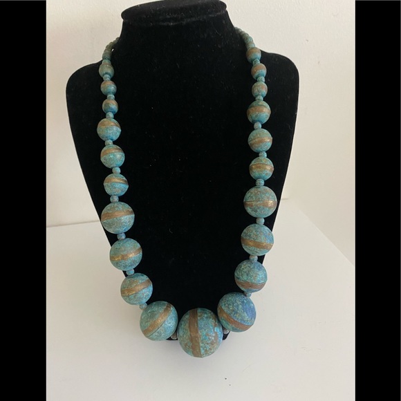 unbranded Jewelry - Turquoise laid over Graduated Brass Balls Necklace